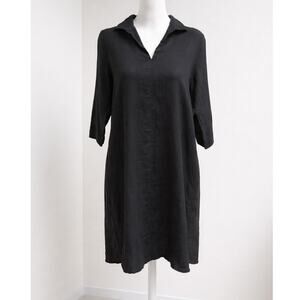 NEW Terzo Millennio Linen Blend Shirt Dress Black Italian Langenlook Women Large
